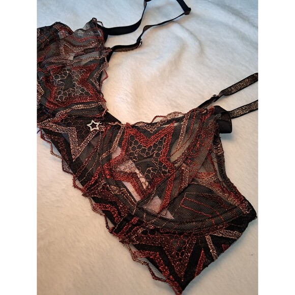 Savage X Fenty Shining Star Embroidered Unlined Bra Henna Red Size 32C NWT - Picture 4 of 9